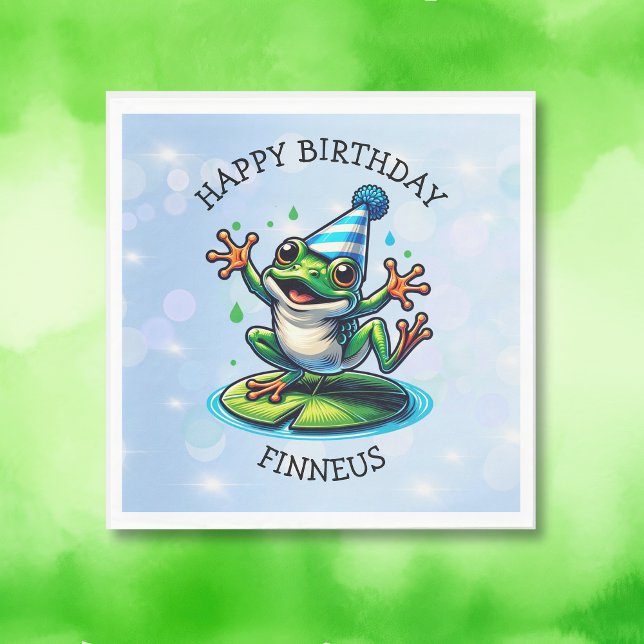 Funny Dancing Frog Personalized Birthday  Napkin (Creator Uploaded)