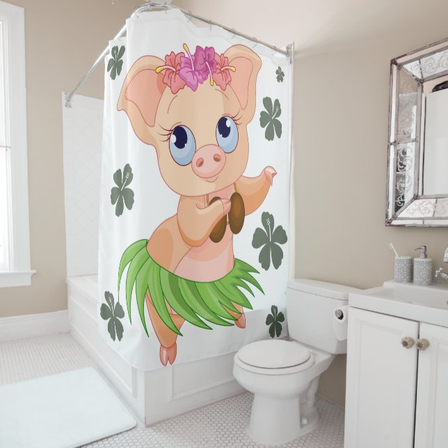 Funny dancing Hawaiian pig white background (In Situ)