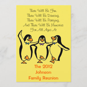Funny Dancing Penguins Festive Family Reunion Invitation