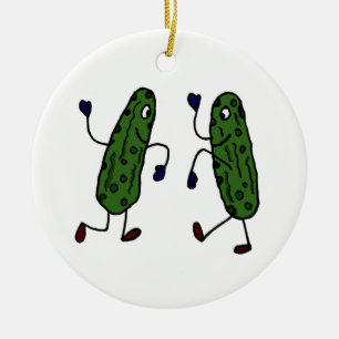 Funny Dancing Pickles Art Ceramic Ornament