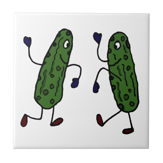 Funny Dancing Pickles Art Tile (Front)