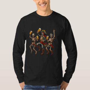 Funny Dancing Pirate Skeletons Beer Drinking Hallo T-Shirt