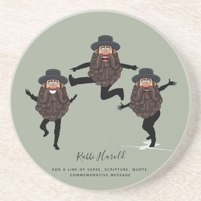FUNNY Dancing RABBI Personalized with Text Coaster (Front)