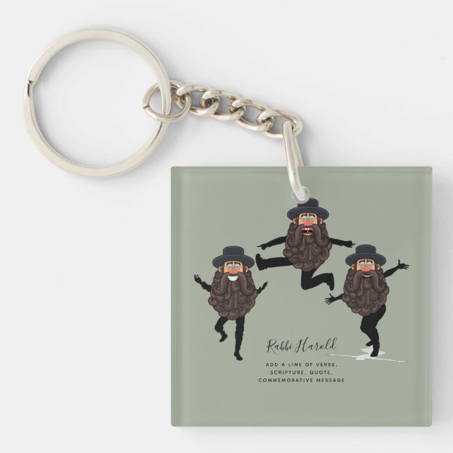 FUNNY Dancing RABBI Personalized with Text Keychain (Front)