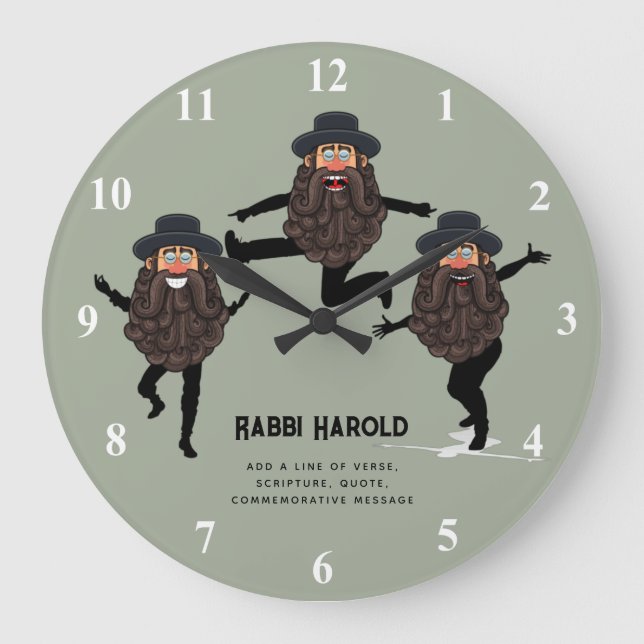FUNNY Dancing RABBI Personalized with Text Large Clock (Front)