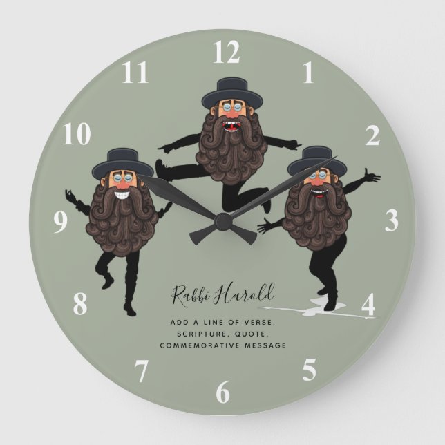 FUNNY Dancing RABBI Personalized with Text Large Clock (Front)