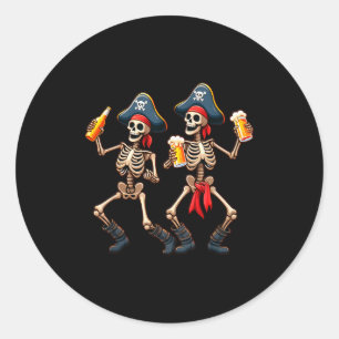 Funny Dancing Rate Skeletons Beer Drinking Hallowe Classic Round Sticker