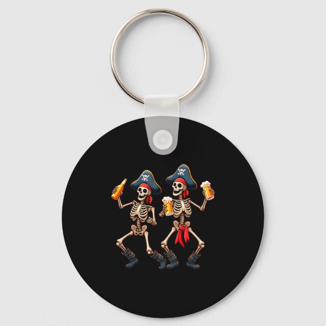 Funny Dancing Rate Skeletons Beer Drinking Hallowe Keychain (Front)