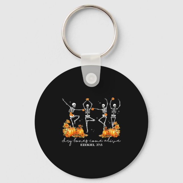 Funny Dancing Skeleton Dry Bones Come Alive Hallow Keychain (Front)