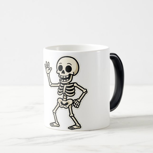 Funny Dancing Skeleton Sticker – Cute Halloween Magic Mug (Front Right)
