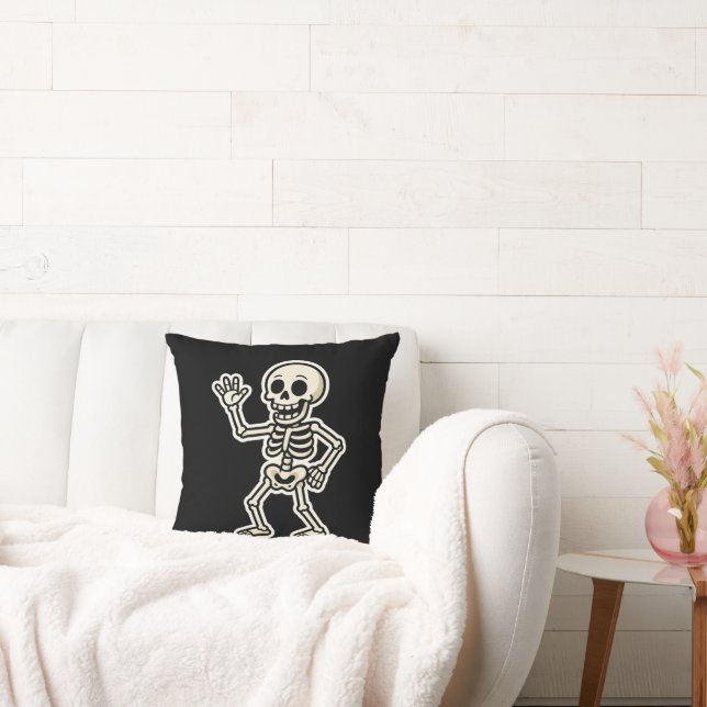 Funny Dancing Skeleton Sticker – Cute Halloween Throw Pillow (Couch)