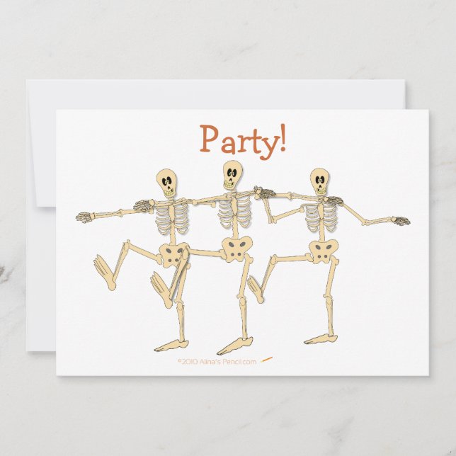 Funny Dancing Skeletons Bone To Dance Cartoon Invitation (Front)