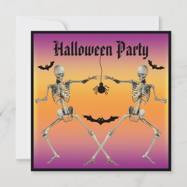 Funny Dancing Skeletons Halloween Party Invitation (Front)