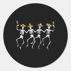 Funny Dancing Skeletons Sombreros Maracas - Cinco  Classic Round Sticker