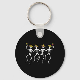 Funny Dancing Skeletons Sombreros Maracas - Cinco  Keychain
