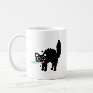 funny Danger Black Kitten, Cute Cat Holding Knife  Coffee Mug