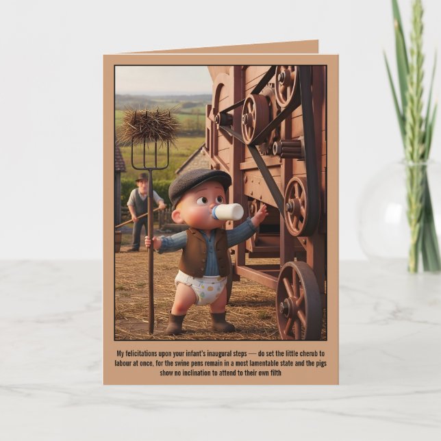 Funny dark humour baby's first steps card (Front)