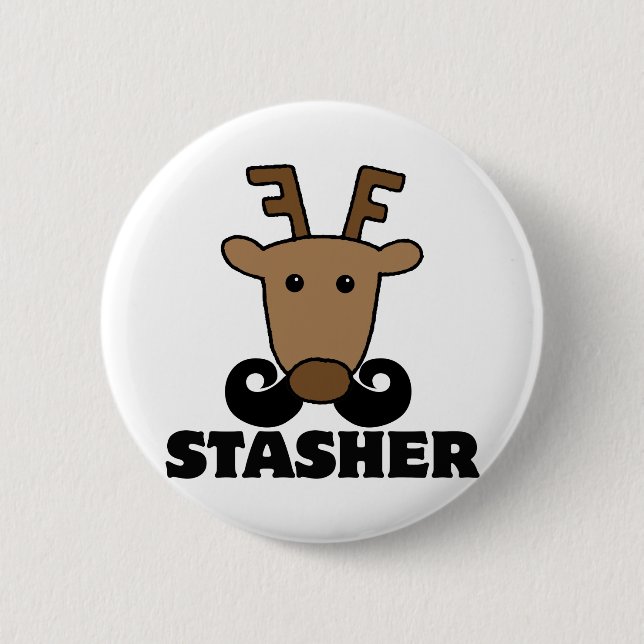 funny dasher stasher moustache reindeer 2 inch round button (Front)