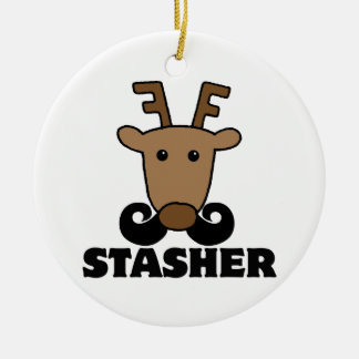 funny dasher stasher moustache reindeer ceramic ornament