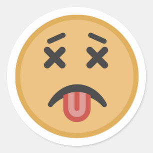 Funny Dead Hangover Tongue Emoji Cartoon Classic Round Sticker