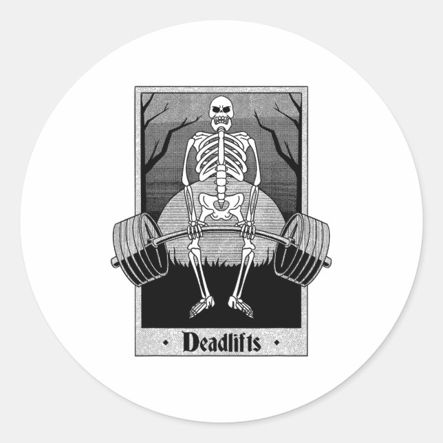 Funny Deadlifts Weightlifter Skeleton Halloween Gy Classic Round Sticker (Front)