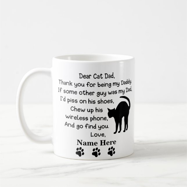 Funny Dear Cat Dad with Custom Name and image Coffee Mug (Left)