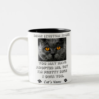 funny Dear cat, Personalized cat's photo and name Two-Tone Coffee Mug