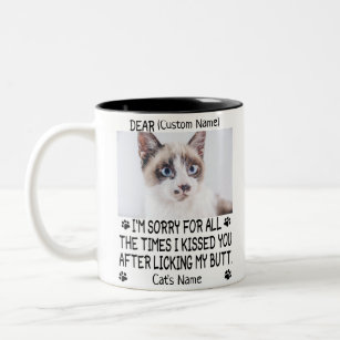 funny Dear cat , Personalized cat's photo and name Two-Tone Coffee Mug