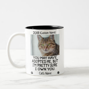 funny Dear cat, Personalized cat's photo and name Two-Tone Coffee Mug