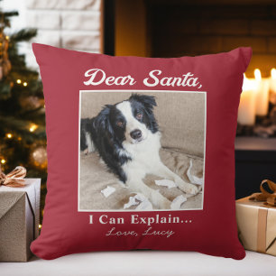 Funny Dear Santa Cat Christmas Photo Throw Pillow