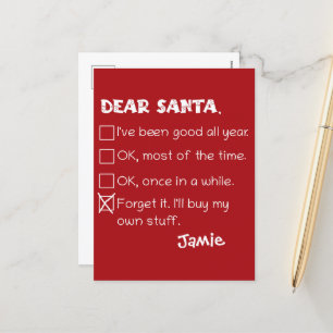 Funny Dear Santa I've Been Good Holiday Checklist Postcard