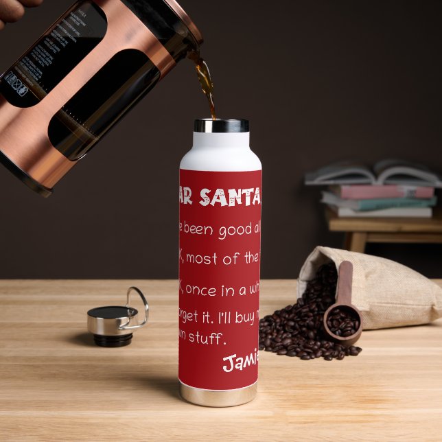 Funny Dear Santa I've Been Good Holiday Checklist Water Bottle (Coffee)