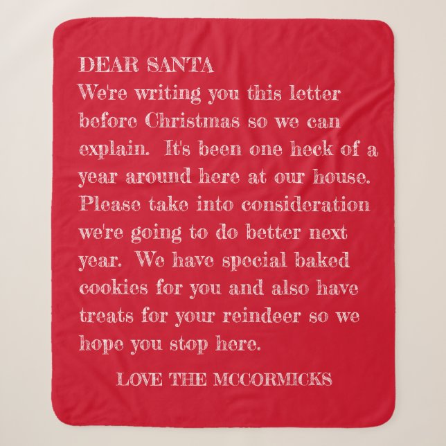 Funny Dear Santa Letter Red Family Personalized Sherpa Blanket (Front)