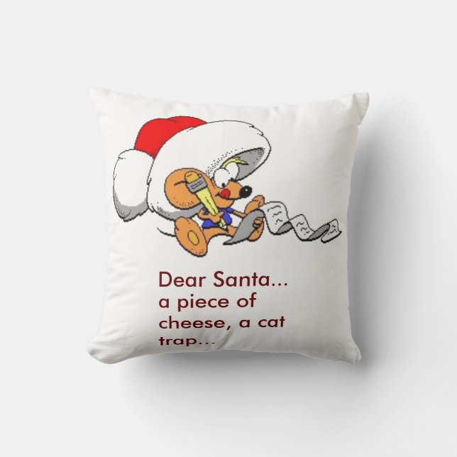 Funny Dear Santa Mouse with Christmas List, ZSSPG Throw Pillow (Front)