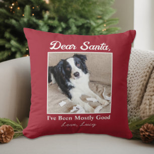 Funny Dear Santa Pet Dog Cat Christmas Photo Throw Pillow