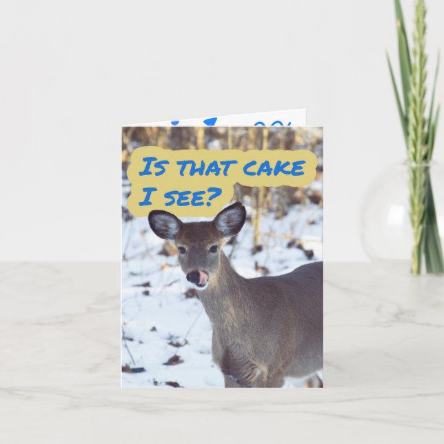 Funny Deer Birthday Card With Chocolate Cake (Front)