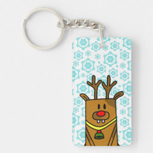 Funny Deer Blue Snowflake Pattern Winter Holidays Keychain