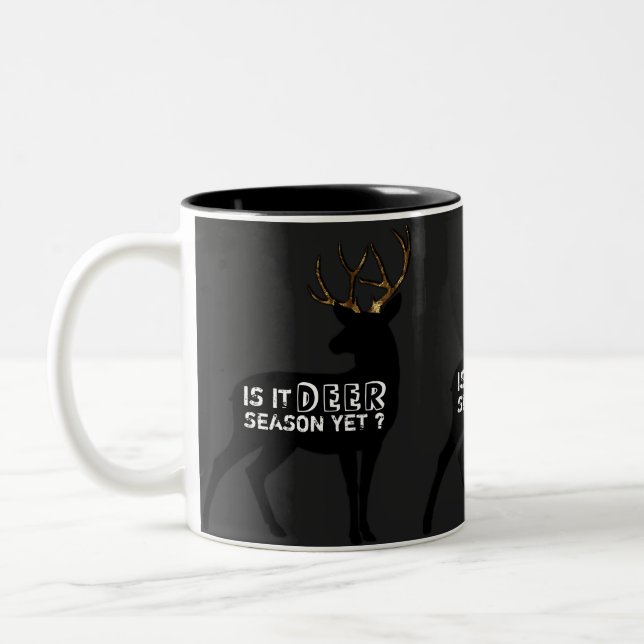 Funny Deer Hunting Black Metallic Gold Man Cave Two-Tone Coffee Mug (Left)