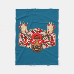 Funny Deer Hunting Buck Camo Valentines Day Men Wo Fleece Blanket