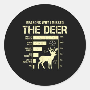 Funny Deer Hunting Reasons Why I Missed The Deer H Classic Round Sticker