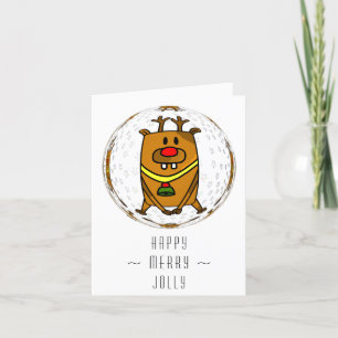 Funny Deer in a Christmas Tree Ball Holiday Card