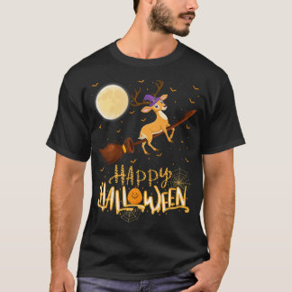 Funny Deer Ride Witch Shot Deer Halloween T-Shirt