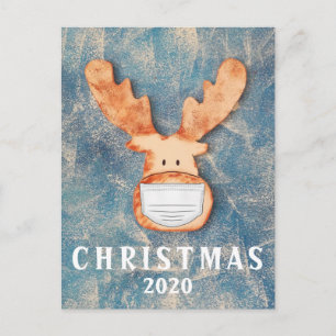Funny Deer with Face Mask Christmas 2020 Postcard