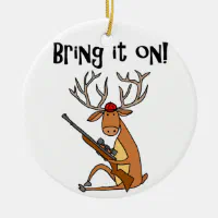 Funny Deer with Hunting Rifle and Cap Ceramic Ornament Zazzle