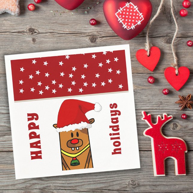 Funny Deer with Santa Hat Red Nose Star Pattern Napkin (Creator Uploaded)