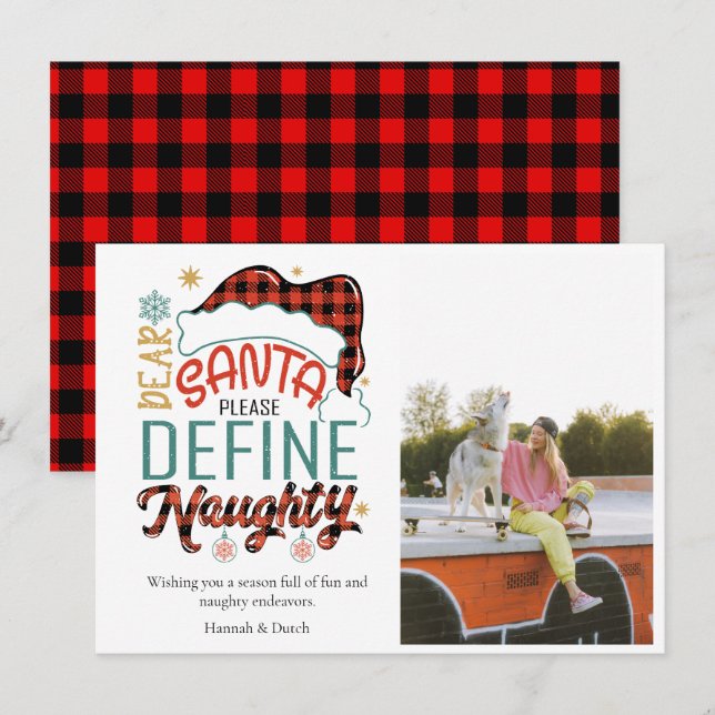 Funny Define Naughty Christmas Photo Card (Front/Back)