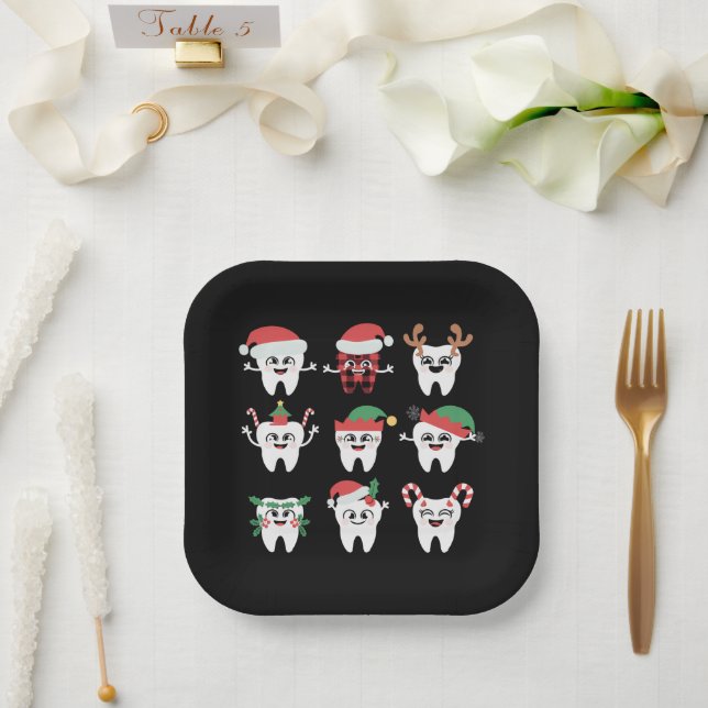 Funny Dental Christmas Teeth Cute Xmas Dentist  Paper Plate (Wedding)