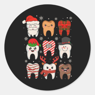 Funny Dental Christmas Teeth Cute Xmas Dentist Squ Classic Round Sticker