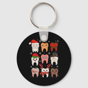 Funny Dental Christmas Teeth Cute Xmas Dentist Squ Keychain
