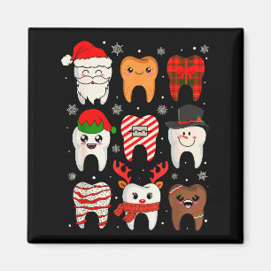 Funny Dental Christmas Teeth Cute Xmas Dentist Squ Magnet